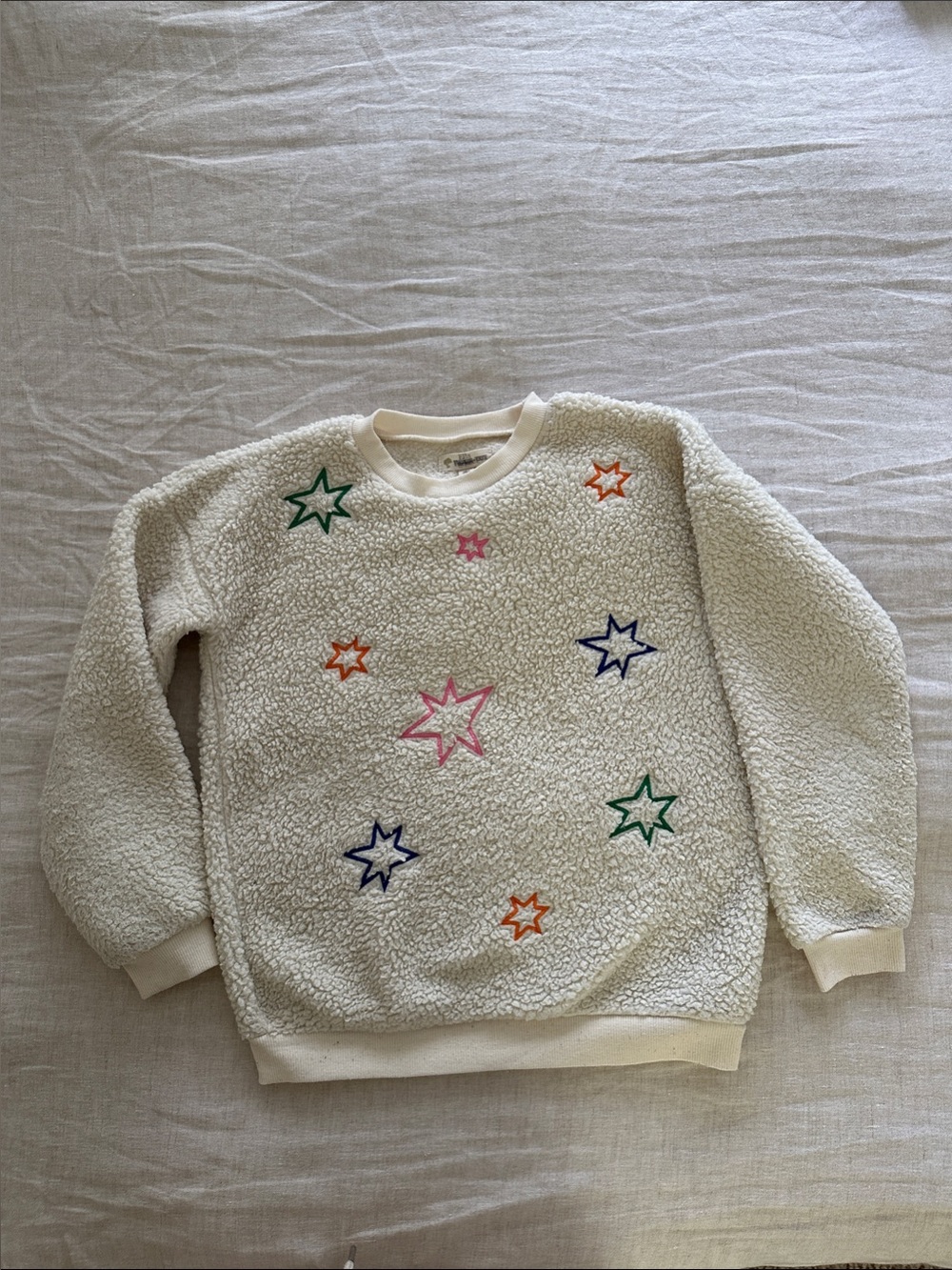 Tucker + Tate Cream Sherpa Sweater with Multicolor Star Embroidery